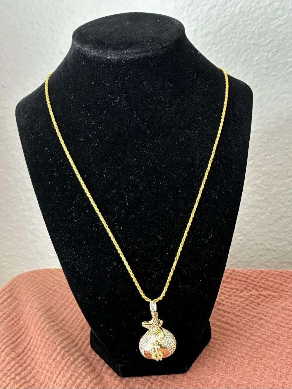 925 Sterling Silver money Pendant with Gold Tone Rope Chain